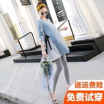 Maternity clothing Autumn fashion medium-long top trendy mom clothes Korean version long-sleeved loose top t-shirt suit