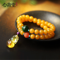 Heart Zhaitang (Treasure Gourd) natural chicken oil yellow beeswax beads multi-Circle Bracelet amber gourd jewelry bracelet female
