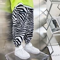 Childrens Zebra Striped Casual Pants 2022 Spring Summer Boy Loose Pants Foreign Air Boy Light Cage Pants Anti-mosquito Trousers Long Pants