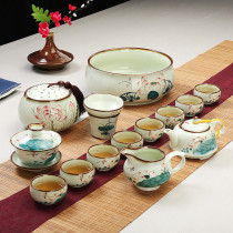 Dehua hand-painted Kung Fu tea set Ceramic household Teacup Teapot Lotus set Blue and white porcelain tea set Special offer