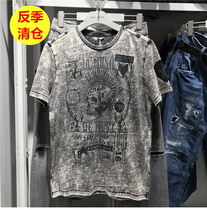 Seasonal clearance counter ABLE JEANS black bull badge printing trendsetter mens T-shirt short-sleeved T-shirt skeleton