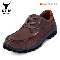 XGN Small Bull mens shoes new outdoor casual leather shoes men frosted leather wear anti-slip round head boat shoes