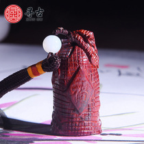 Looking for ancient Indian small leaf red sandalwood carving blessing bag ornaments home solid wood carving mahogany handicraft gift handlebar