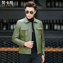 New trendy leather leather jacket men Haining leather jacket locomotive clothing social youth sheep leather single coat short