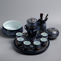 Blue and white porcelain lazy tea set Stone mill household Kung Fu tea set Tea cup tea tray Full semi-automatic set of tea making