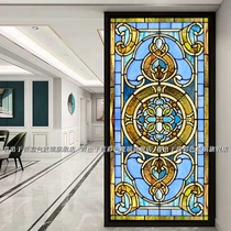 Customized porch partition screen wall lamp aisle ceiling solid wood moving doors and windows church colored art glass