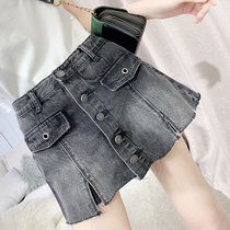 Black gray denim shorts womens 2021 summer new Korean fashion high waist loose slim Joker pants skirt tide