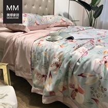 High end double sided 60 heather summer cool quilted by four sets washable air conditioning Quilt Ice Silk Naked Sleep Summer Thin