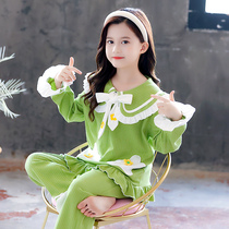 Girls  pajamas Spring and autumn long-sleeved cotton cute childrens suit in the big child princess foreign style little girl home clothes