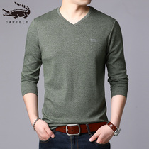 Crocodile Long sleeve men T-shirt Spring and Autumn New V-collar cotton thickened in winter with loose middle-aged clothes