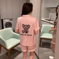 ANLV shore green big brand summer ice silk pajamas women 2021 new summer short sleeve shorts thin cartoon small