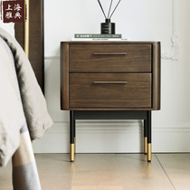 Nordic simple modern middle age industrial solid wood light luxury metal two drawers bedside table side table side table Italian style