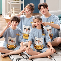 South Korea high-end parent pajamas set summer cotton thin short sleeve cartoon family of three and four family clothes