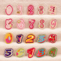School kindergarten student number Mark cloth patch patch patch patch back glue embroidery number flower pink cartoon small size