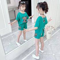 Girls summer suit 2021 new summer shorts sports big childrens clothing girl Korean version of foreign style short sleeve set