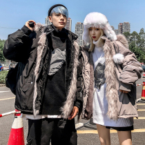 Mr Guochao winter cashmere thickened cotton coat male big hair collar mountain carving coat loose version of the couples cotton clothes tide