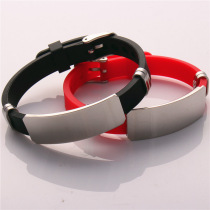 European and American silicone bracelet punk glossy stainless steel mens and women bracelet adjustable length custom LOGO