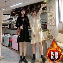  Plus velvet dress female autumn and winter small thin short sweater skirt sweet age-reducing gentle wind fairy skirt winter