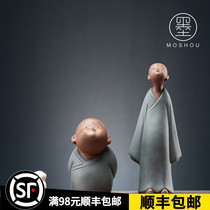 Stick to creative Zen purple sand ceramics home tea pet decorations cute little monk monk novice tea pet decoration