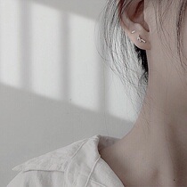 Small asymmetry two earrings 925 pure silver earbone double ear hole delicate earrings Korean version Temperament Earrings