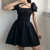 WEEKEEP Herbenwind Little Black Skirt Woman collar Blister Square collar strap closed waist display slim 100 Lap Dress Summer