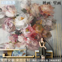 Nordic hand drawn abstract graffiti flower art wallpaper living room TV background wallpaper seamless custom mural wall cloth
