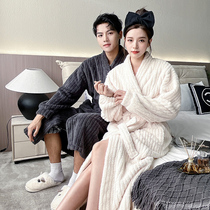 Nightgown womens autumn and winter lengthened couple casual simple flannel nightgown bathrobe bathrobe home service coral fleece