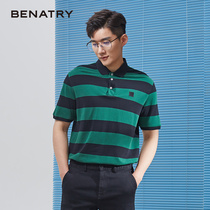 Benagawa mens short sleeve T-shirt summer new cotton lapel striped polo shirt tide small label