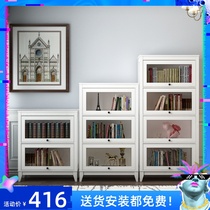 Nordic White bookcase Modern minimalist with glass door locker Office free combination shelf bookcase