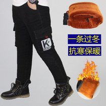 Boys jeans plus velvet plus cotton thickened one-three-layer extra-thick medium-size child cotton pants childrens cotton pants tide
