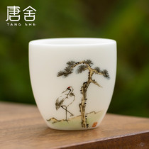 Tangshe Fulu Shouxi sheep fat Jade hand-painted Kung Fu Tea cup Ceramic tea set Flower and bird tea cup White Porcelain master cup