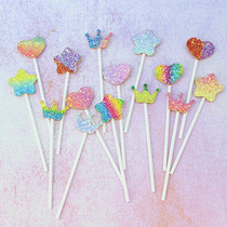 Magic color gradient five-pointed star love Crown birthday cake decoration plug-in baking cake decoration plug-in