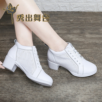 Square Dance Women Shoes Summer New Dance Shoes Women Soft-bottom Genuine Leather Breathable Ladies Adult Sailors Soft Bottoms Dancing Shoes