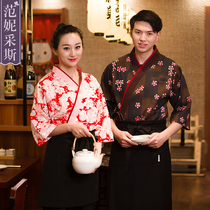 Japanese cuisine waiter overalls womens style hanfu slant placket Japanese cherry blossom fannies 2021 New