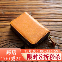 Head Layer Cow Leather Multifunction Zipped Wallet Men Genuine Leather Large Capacity Organ Card Bag Multi-Position Credit Card Cover