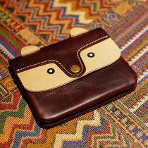 Head Layer Cow Leather Handmade Lady Zero Wallet Genuine Leather Art Multifunction Short Zip Coin Card Small Wallet