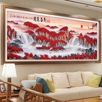 2022 new line embroidered cross embroidered transport when head large living room atmospheric scenery landscape full embroidered Chinese wind cotton thread