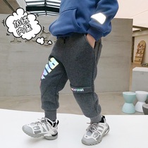 Childrens clothing boys plus velvet pants 2021 New Autumn Winter Childrens casual pants mens baby fashionable foreign warm pants