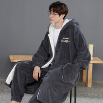 Winter long pajamas suit mens 250 jin fat man coral fleece thickened plus size fat mm200 jin plus fat nightgown