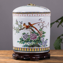 Jingdezhen ceramic tea jar sealed jar large Puer tea cake storage tank sealed seven seed cake tea bin household