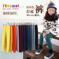 Childrens leggings girls  winter clothes 2021 new outer wear velvet thickened trousers foreign style childrens warm cotton pants