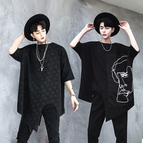 Hair stylist T-shirt men loose thin fashion bat shirt personality irregular trend coat mens Tide brand short sleeve t-shirt