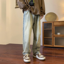 Yellow mud jeans men summer thin American vintage tide broad legs in high street loose straight pants