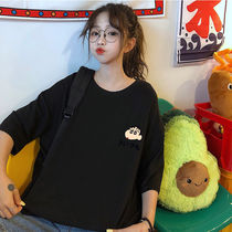Summer clothes Korean version black short sleeve T-shirt female loose student 100 lap ulzzang compassionate original accommodation bf half sleeve of clothes