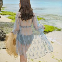 Seaside vacation thin bikini blouse hot spring bathing suit with long-sleeved medium-long beach coat