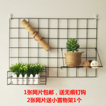 Net Rack Photo Exhibition Shelf Hooks Mesh Sheet Iron Art Barbed Wire Background Ornaments Photo Shelf Iron Mesh Plaid Wall