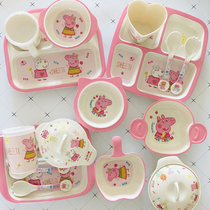 Pig Paige cutlery Childrens plate grid cartoon Melamine kindergarten baby eat Paige baby auxiliary food bowl