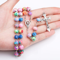 Clay Rosary Beads Catholic Christian Cross necklace necklace