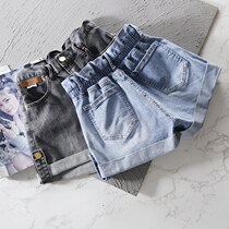 Denim Shorts Womens Summer New 2022 Korean version with slim and thin section High waist width Loose Big Code A Character Hot Pants Tide