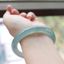 Xiaoliangzi jade natural Myanmar a-goods jade ice waxy seed water floating blue flower thin round jade bracelet female model